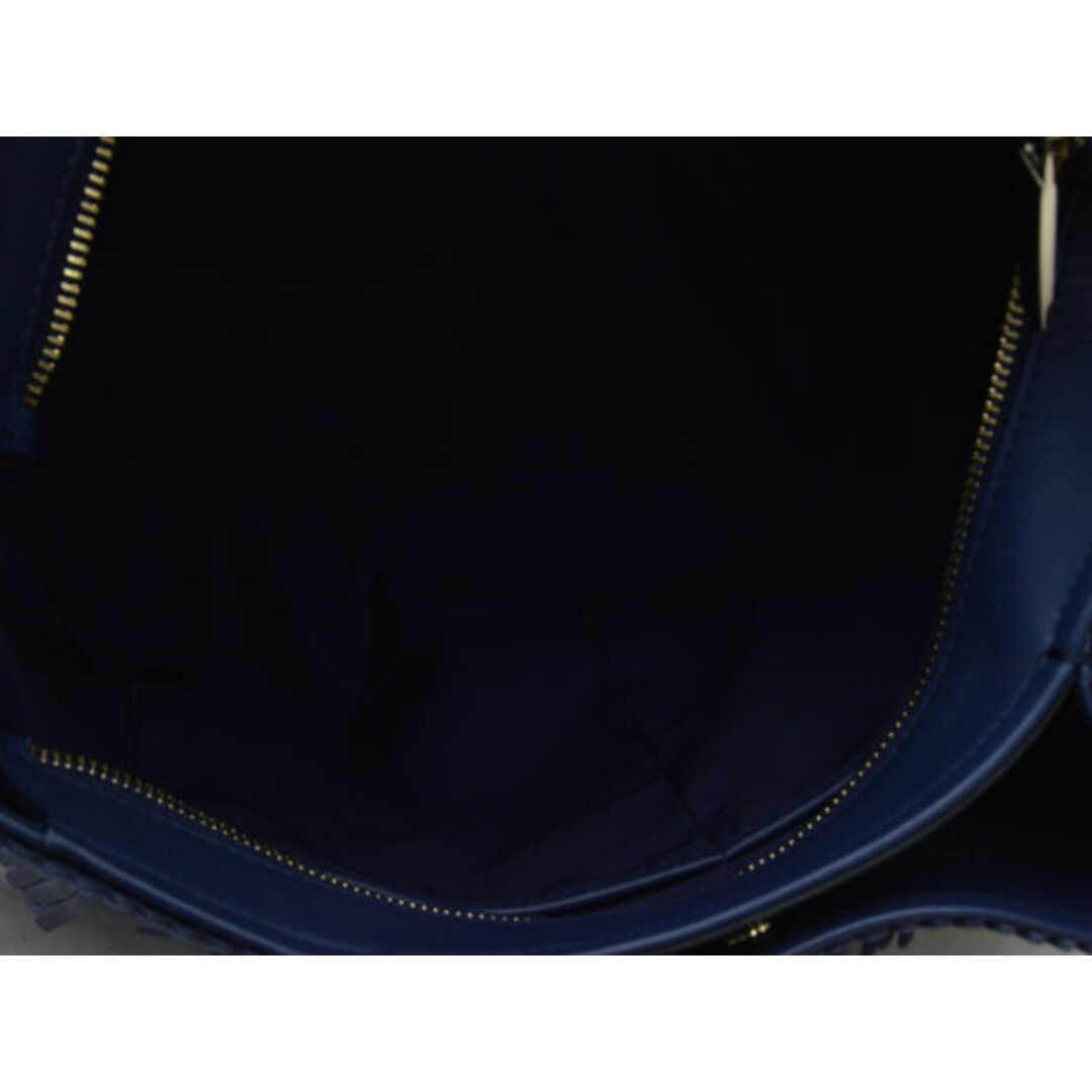 TOD'S(トッズ)のトッズ TOD'S カーフレザー フリンジ ハンド/トートバッグ ネイビー シルバー金具 イタリア製 レディース e_u F-YA490 レディースのバッグ(ハンドバッグ)の商品写真
