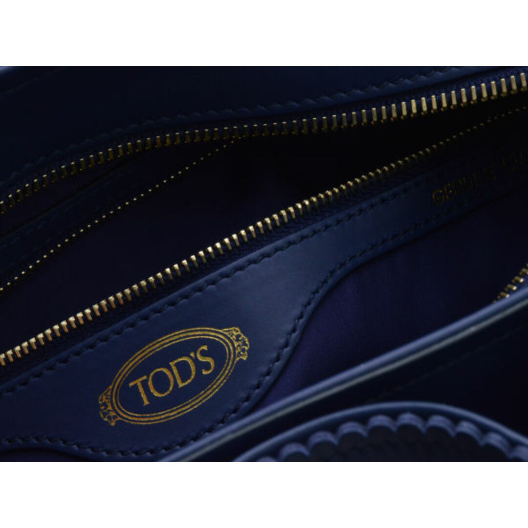 TOD'S(トッズ)のトッズ TOD'S カーフレザー フリンジ ハンド/トートバッグ ネイビー シルバー金具 イタリア製 レディース e_u F-YA490 レディースのバッグ(ハンドバッグ)の商品写真