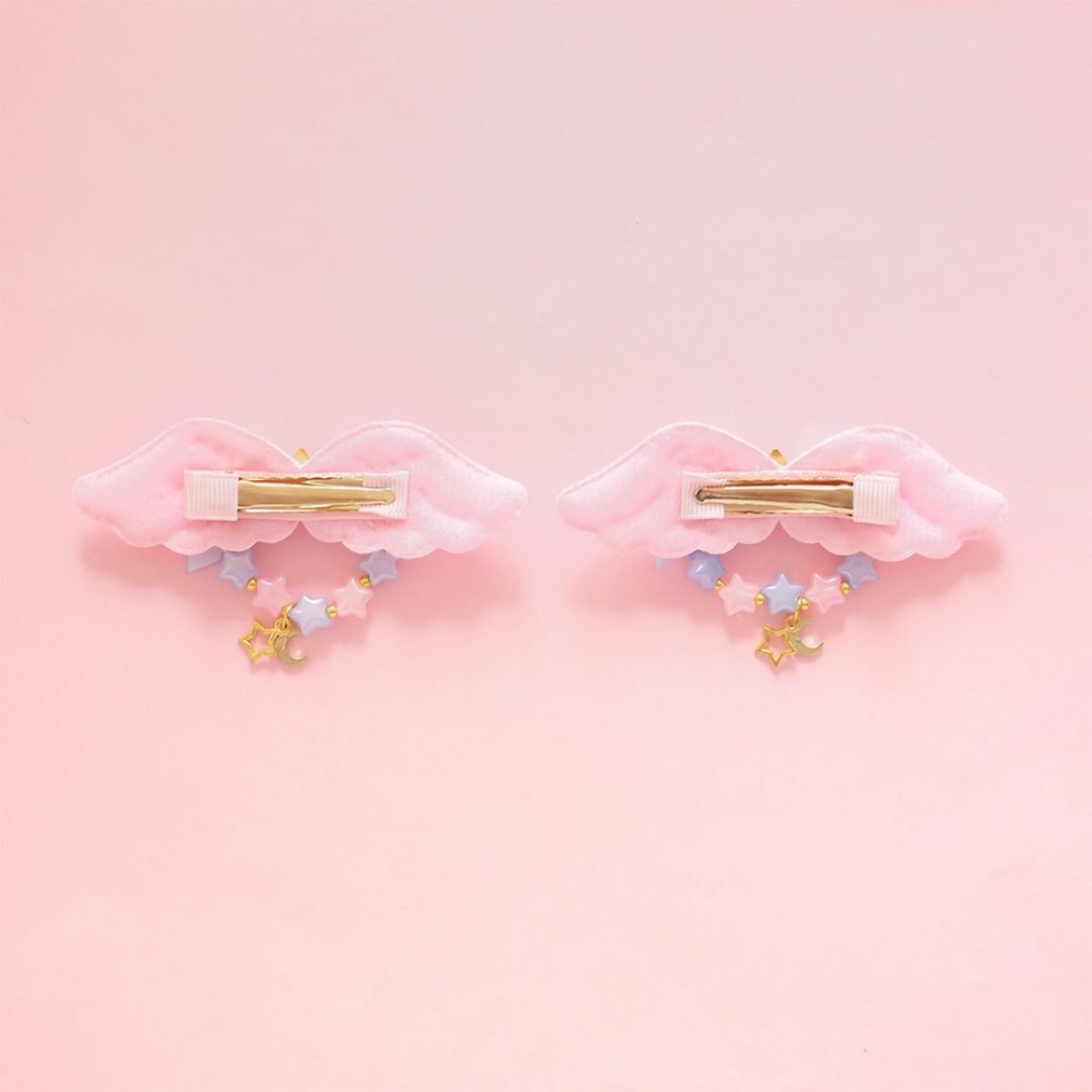 天使の羽　エンジェル　ウイング　ピンク　ヘアクリップ　スター　２個　ツインテール レディースのヘアアクセサリー(バレッタ/ヘアクリップ)の商品写真