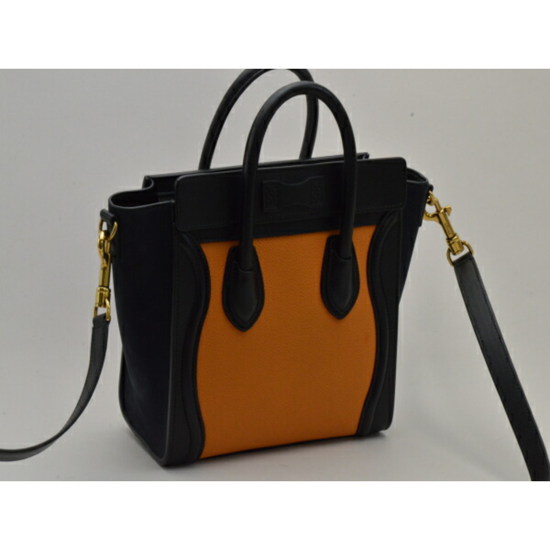 celine(セリーヌ)のセリーヌ CELINE バッグ 189243 LUGGAGE NANO SHOPPER F-GA-1105 ラム カーフ 黒 ORANGE GOLD レディース su_p e_u F-YA574 レディースのバッグ(その他)の商品写真