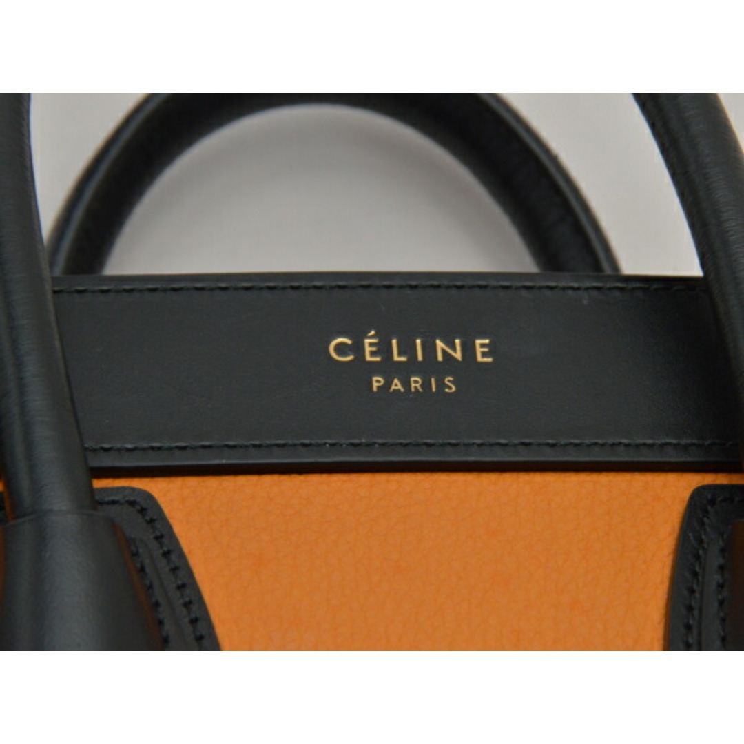 celine(セリーヌ)のセリーヌ CELINE バッグ 189243 LUGGAGE NANO SHOPPER F-GA-1105 ラム カーフ 黒 ORANGE GOLD レディース su_p e_u F-YA574 レディースのバッグ(その他)の商品写真