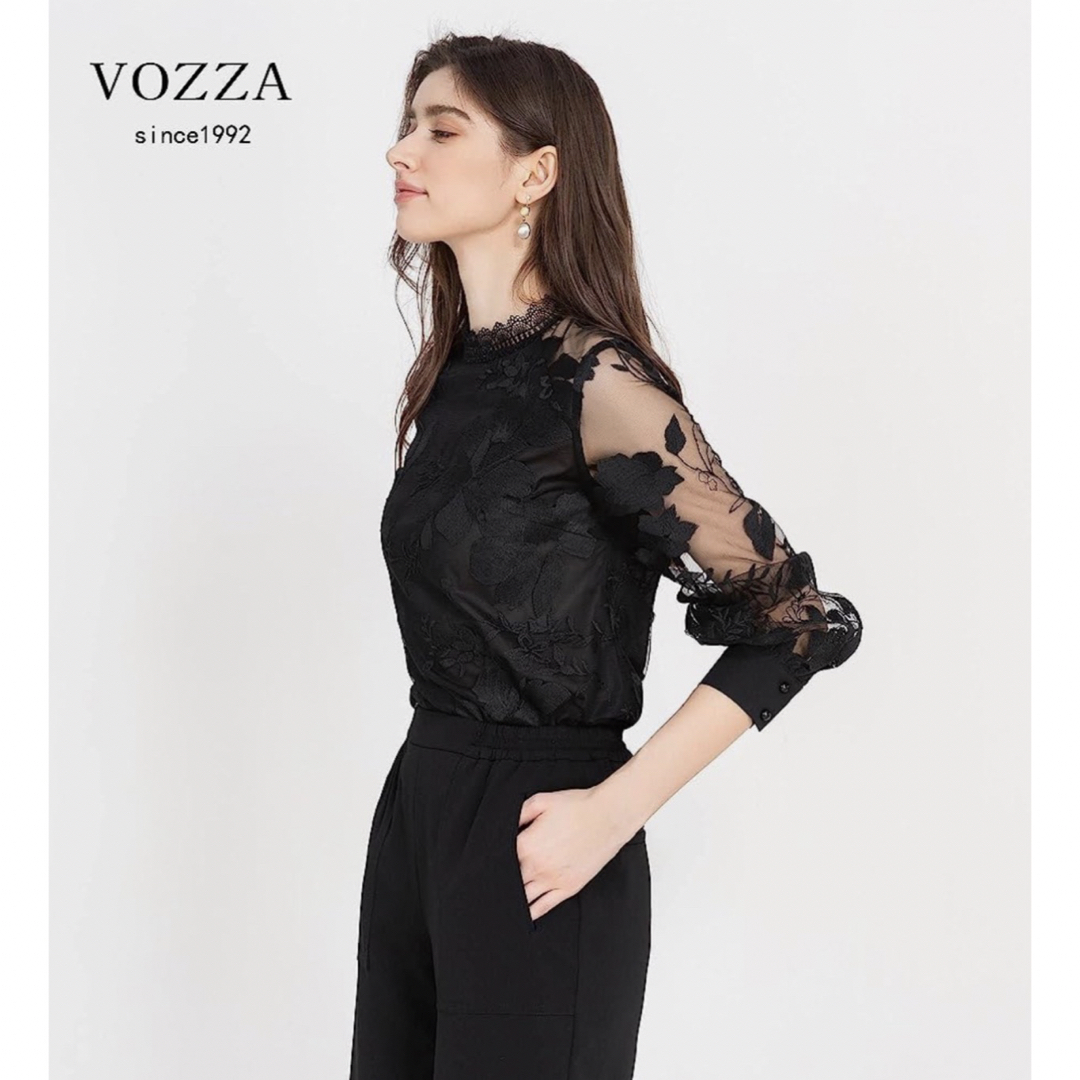 VOZZA  レース シースルー ブラウス  長袖 トップス 刺繍　パフスリーブ レディースのトップス(シャツ/ブラウス(長袖/七分))の商品写真