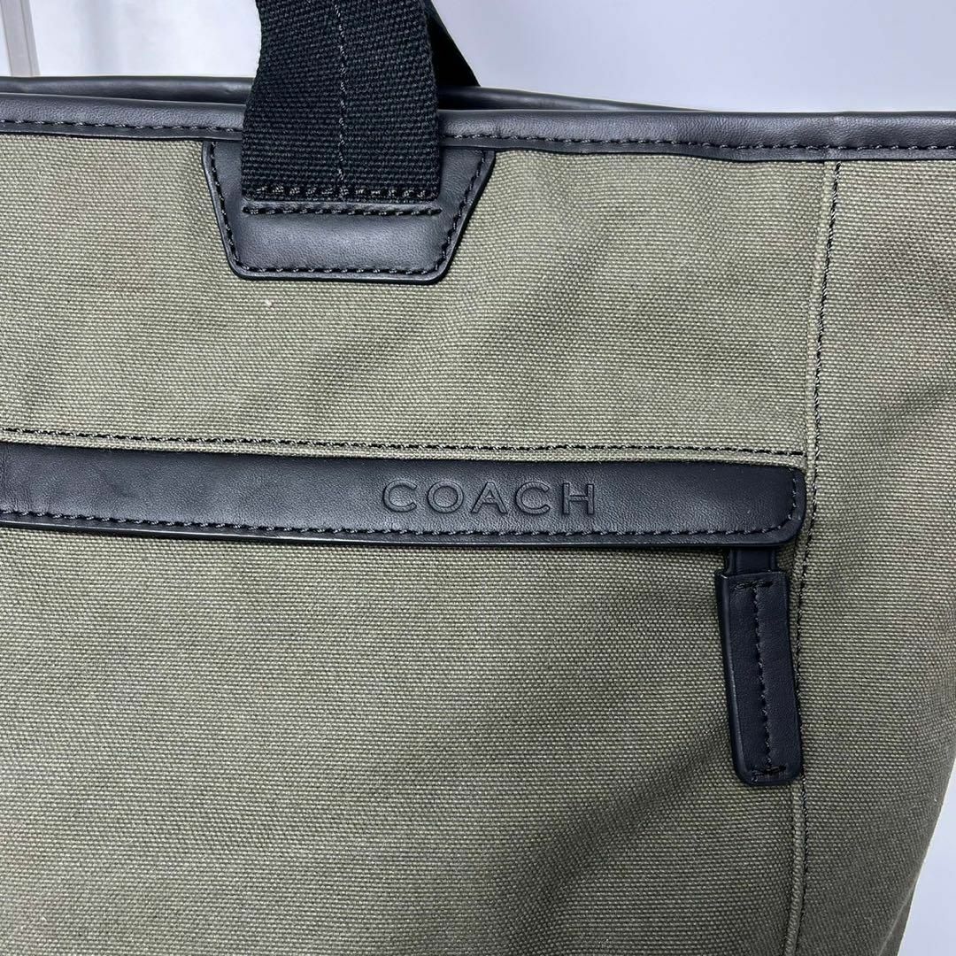 COACH(コーチ)の【美品】コーチ　キャムデン　レザー×キャンバス　ビジネスバッグ　オリーブ　カーキ メンズのバッグ(ビジネスバッグ)の商品写真