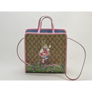 グッチ×ヒグチユウコ GUCCI チルドレンズ ラビット GGスプリーム 2WAY ハンドバッグ 630542 茶×ピンク レディース su_p e_u F-YA697