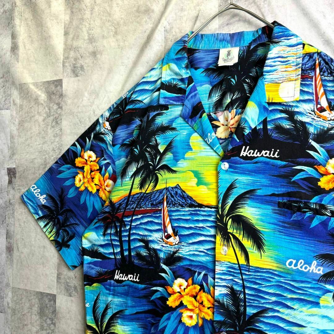 VINTAGE(ヴィンテージ)の美品 USA製 ハワイ製 ヴィンテージ アロハシャツ 開襟 総柄 青 2XL相当 メンズのトップス(シャツ)の商品写真