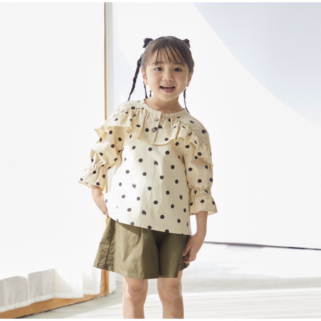 moz(モズ)のmozドット柄ブラウス新品130cm キッズ/ベビー/マタニティのキッズ服女の子用(90cm~)(ブラウス)の商品写真