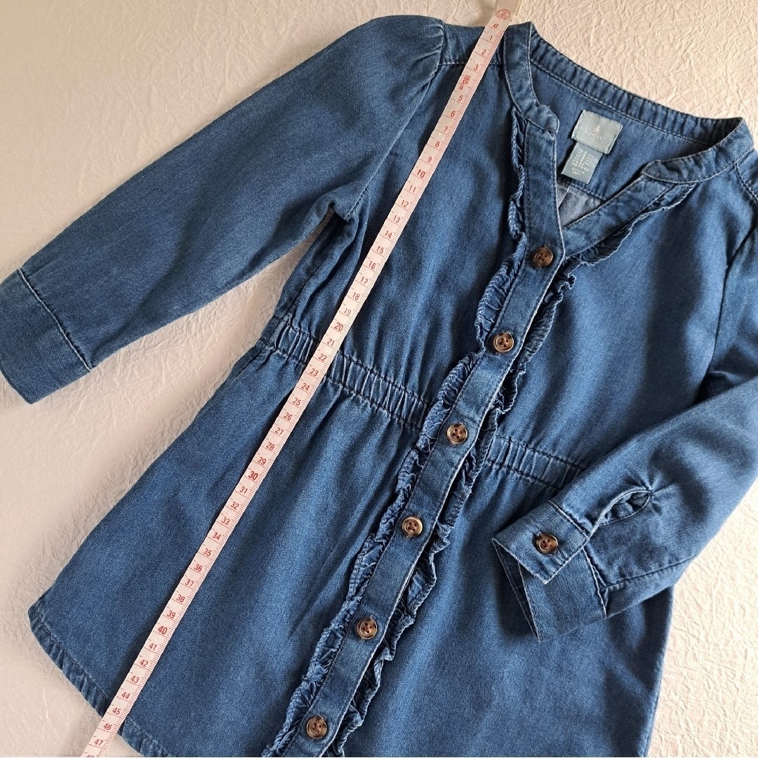 babyGAP(ベビーギャップ)のbabyGap ベビーギャップ デニム 長袖 シャツワンピース 95 90 キッズ/ベビー/マタニティのキッズ服女の子用(90cm~)(ワンピース)の商品写真