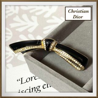 Christian Dior - 美品/クリスチャンディオール/ヴィンテージ/黒リボン/ブローチ/刻印あり
