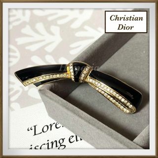 クリスチャンディオール(Christian Dior)の美品/クリスチャンディオール/ヴィンテージ/黒リボン/ブローチ/刻印あり(ブローチ/コサージュ)