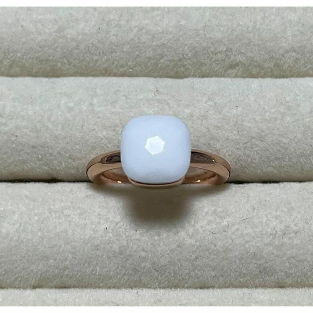 046白×ピンクゴールドキャンディーリング指輪ストーン ポメラート風ヌードリング レディースのアクセサリー(リング(指輪))の商品写真