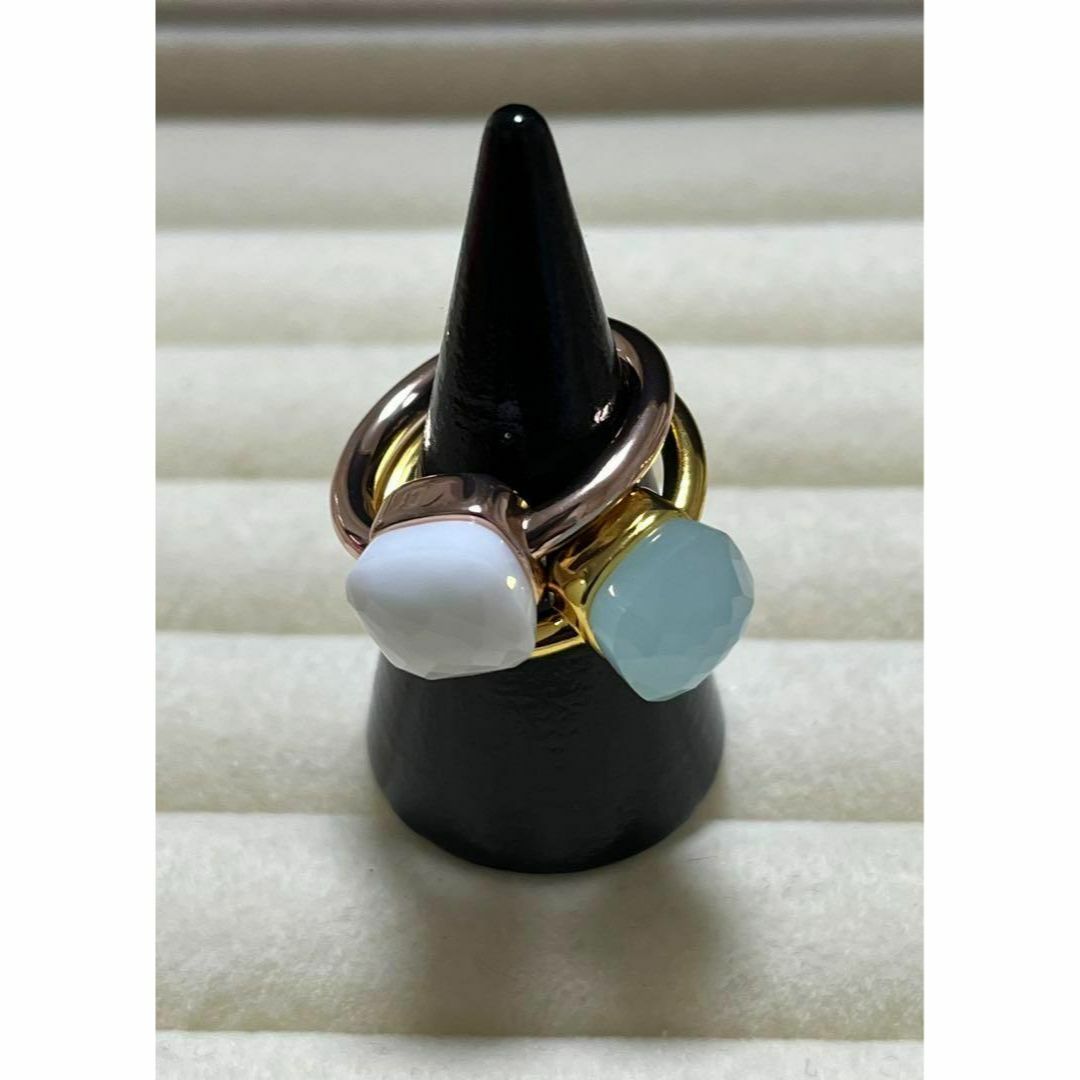 046白×ピンクゴールドキャンディーリング指輪ストーン ポメラート風ヌードリング レディースのアクセサリー(リング(指輪))の商品写真