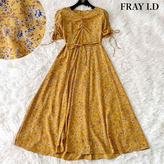 フレイアイディー(FRAY I.D)のフレイアイディー 花柄ロングワンピース リボン フレアワンピース 1 美品 総柄(ロングワンピース/マキシワンピース)