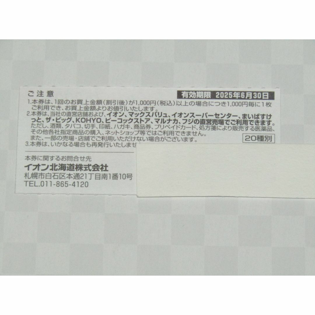 イオン北海道　株主優待　イオン　マックスバリュ　まいばすけっと　フジ　ザ・ビッグ チケットの優待券/割引券(ショッピング)の商品写真