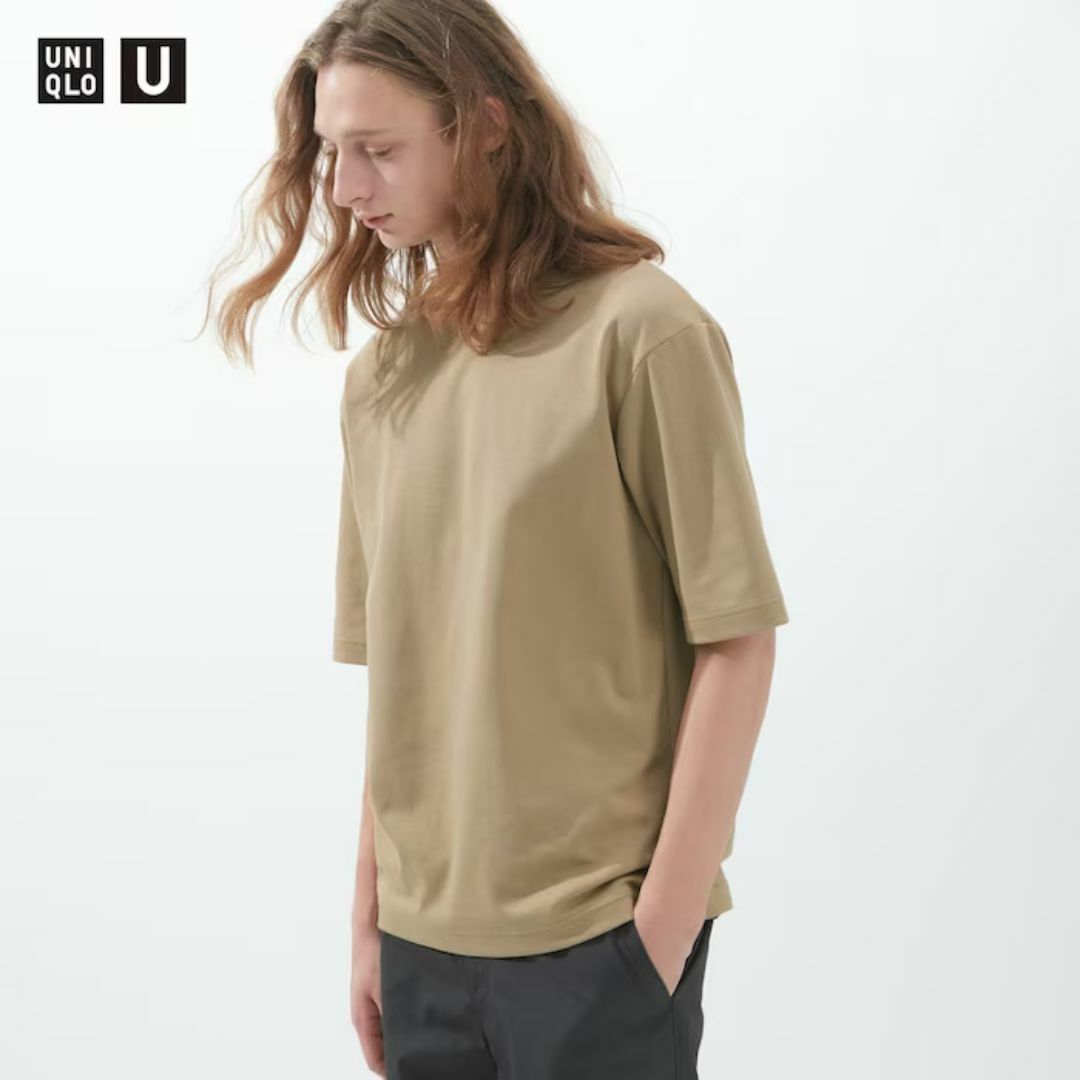 UNIQLO(ユニクロ)のユニクロUNIQLO U エアリズムコットンオーバーサイズTシャツ ベージュXL メンズのトップス(Tシャツ/カットソー(半袖/袖なし))の商品写真