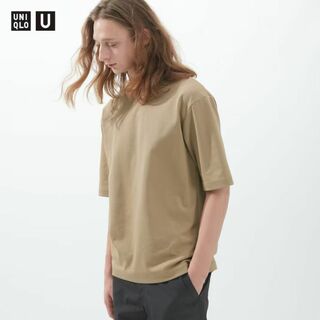 ユニクロ(UNIQLO)のユニクロUNIQLO U エアリズムコットンオーバーサイズTシャツ ベージュXL(Tシャツ/カットソー(半袖/袖なし))