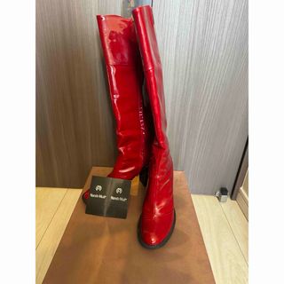 Nando Muzi　エナメルロングブーツ　RED  サイズ37  23.5cm(ブーツ)