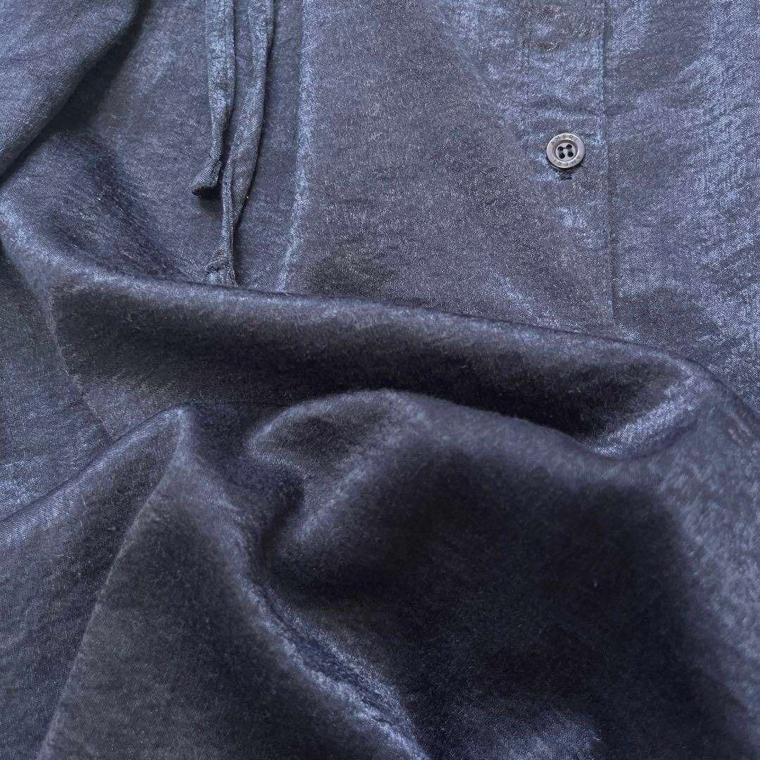 アメリ AMERI 光沢感 バンドカラー ロングシャツ ワンピース ネイビー青 レディースのワンピース(ロングワンピース/マキシワンピース)の商品写真