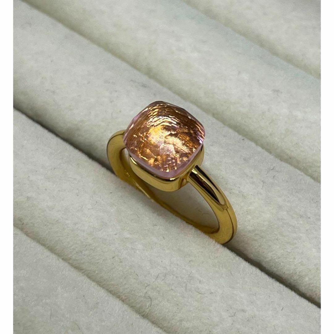 ピンク　ゴールドストーンキャンディーリング指輪　ポメラート風　ヌードリング、 レディースのアクセサリー(リング(指輪))の商品写真