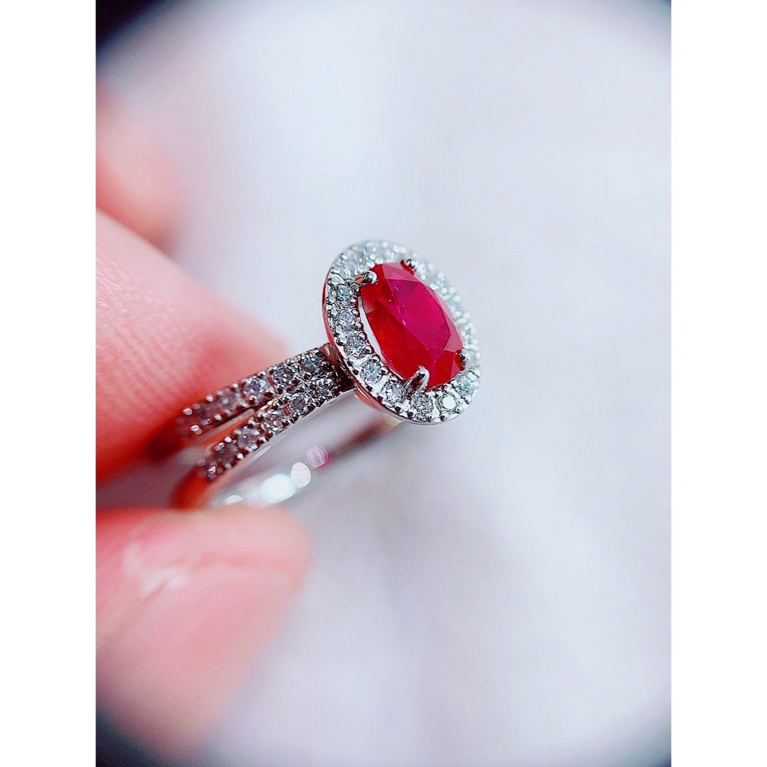 ★1.12ct★ビルマ産✨ルビー0.30ctダイヤモンドプラチナリング指輪 レディースのアクセサリー(リング(指輪))の商品写真