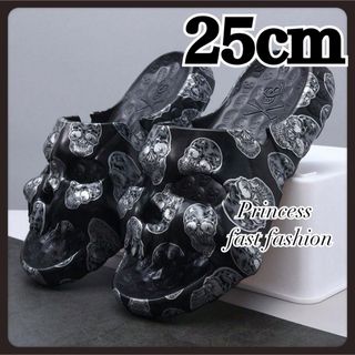 【24cm～25cm／黒】ドクロ スカル サンダル＊スリッパ(サンダル)