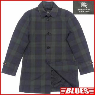 バーバリーブラックレーベル(BURBERRY BLACK LABEL)の廃盤 ステンカラーコート バーバリー M 緑 チェック 紺 メンズ X6544(ステンカラーコート)