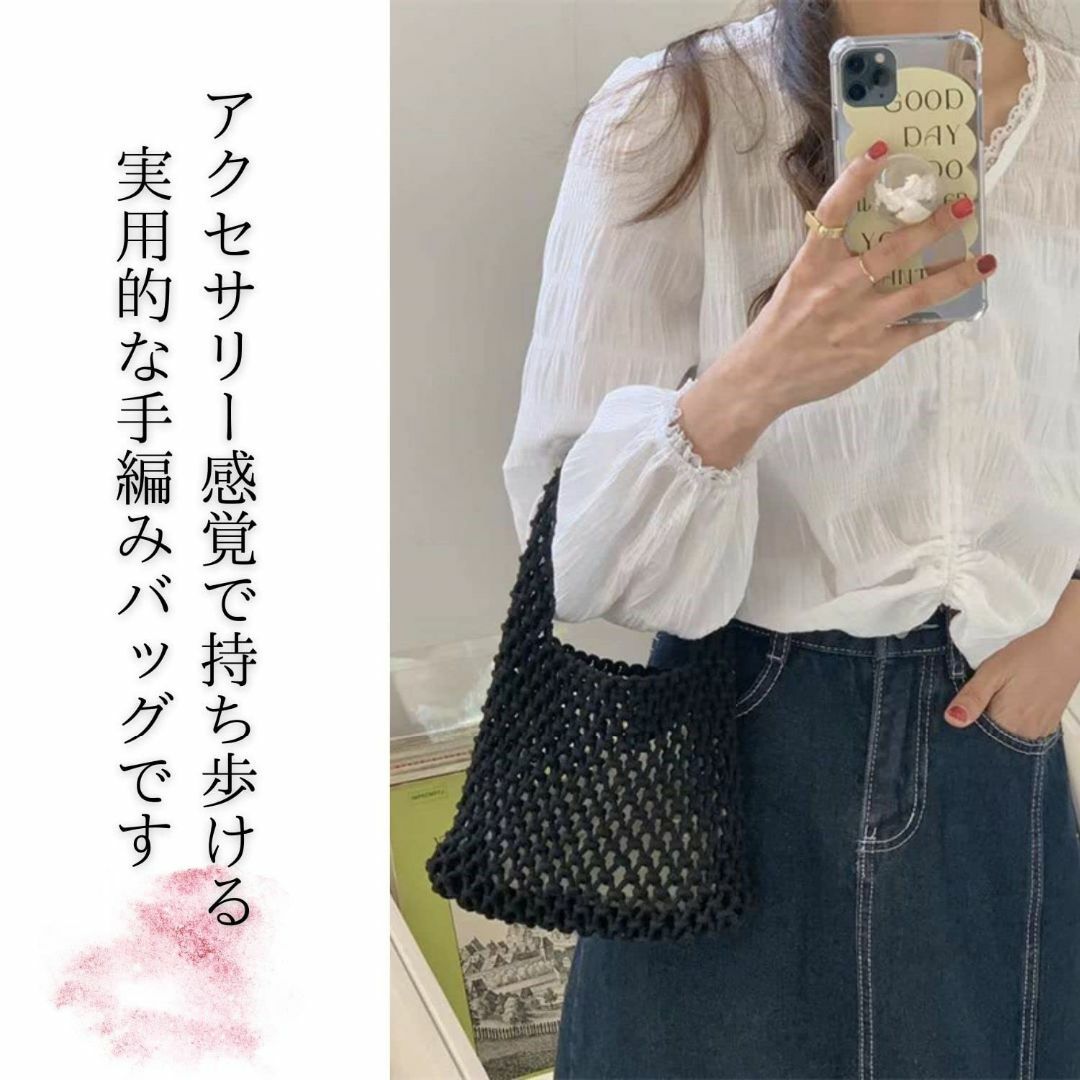 【色: ブラック】[Lakeruta] 手編み ミニ ハンド バッグ 手提げ カ レディースのバッグ(その他)の商品写真