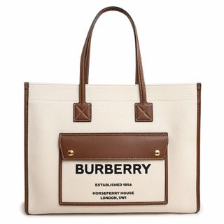 バーバリー(BURBERRY)のバーバリー ミディアム ツートン フレヤトートバッグ コットンキャンバス カーフスキン レザー ベージュ ブラウン 茶 ゴールド金具 8044123 BURBERRY（新品・未使用品）(トートバッグ)