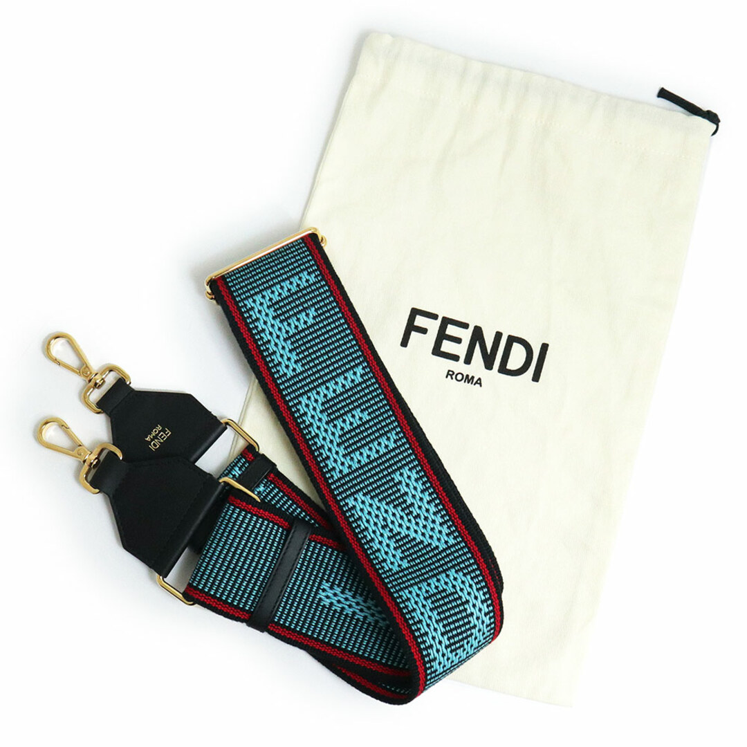 FENDI(フェンディ)のフェンディ ストラップ ユー FFロゴ ショルダーストラップ キャンバス カーフスキン レザー ブルー ブラック レッド 青 黒 赤 ゴールド金具 8AV134 FENDI（新品・未使用品） レディースのバッグ(その他)の商品写真