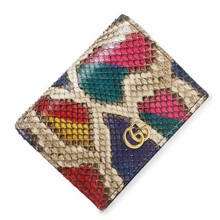 グッチ(Gucci)のグッチ GGマーモント カードケース コンパクト 二つ折り財布 パイソン エキゾチックレザー ベージュ マルチカラー ゴールド金具 456126 GUCCI（新品・未使用品）(財布)