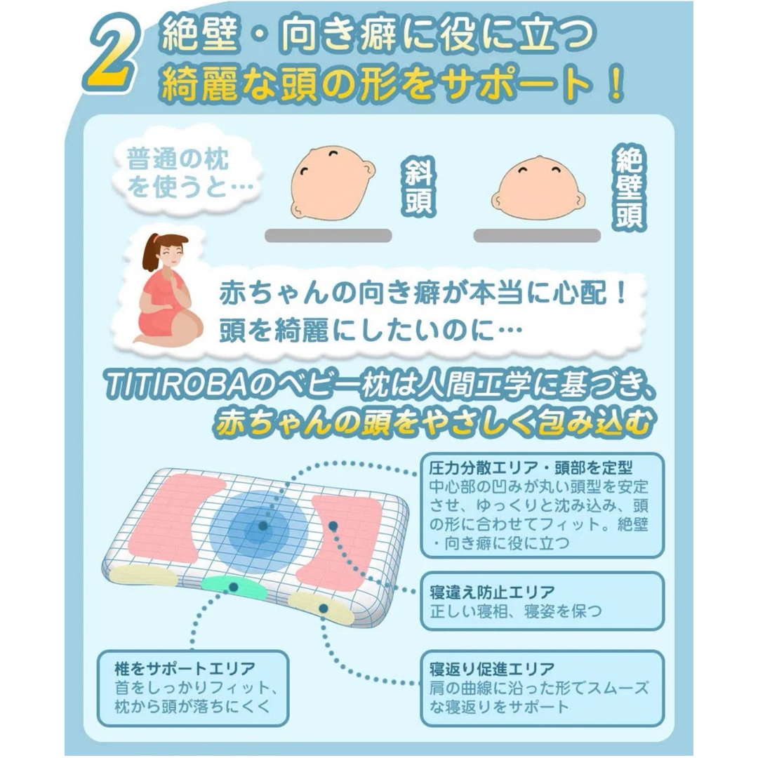 チチロバ ベビー 枕 まくら 向き癖防止枕 絶壁頭 斜頭 変形 頭の形が良くなる キッズ/ベビー/マタニティの寝具/家具(枕)の商品写真