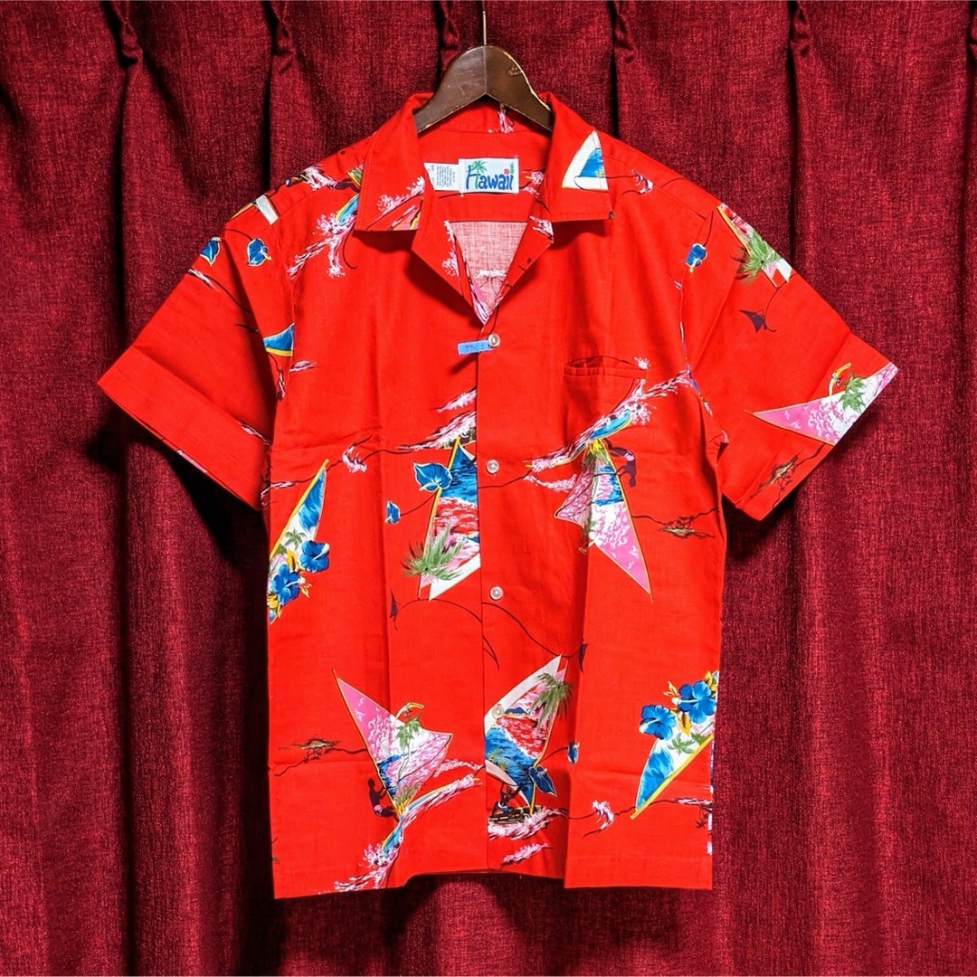 VINTAGE(ヴィンテージ)の美品 アロハシャツ Hawaii 赤 L相当 かりゆしシャツ ハワイ サーフィン メンズのトップス(シャツ)の商品写真