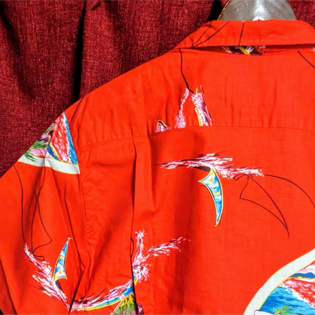 VINTAGE(ヴィンテージ)の美品 アロハシャツ Hawaii 赤 L相当 かりゆしシャツ ハワイ サーフィン メンズのトップス(シャツ)の商品写真