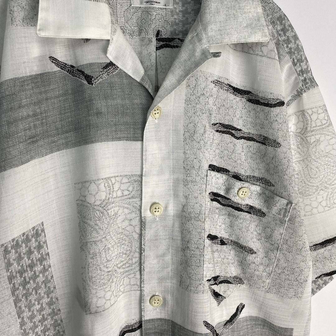 半袖シャツ　モディリアーニ　オープンカラー　モノトーン　古着お洒落　白 メンズのトップス(シャツ)の商品写真