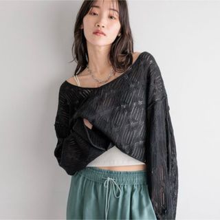 LOWRYS FARM - 新品 LOWRYS FARM  透かしドルマンニット　ブラック