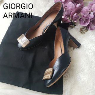 ジョルジオアルマーニ(Giorgio Armani)のGIORGIO ARMANI マーブル飾り付きチャンキーヒール パンプス袋付き(ハイヒール/パンプス)