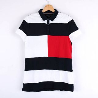 TOMMY HILFIGER - トミーヒルフィガー ポロシャツ トップス カットソー ボーダー レディース Mサイズ ホワイト ネイビー TOMMY HILFIGER