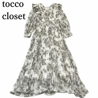 TOCCO closet - 美品✨リボン&パール付きラッフルフリルフラワープリントプリーツワンピース M