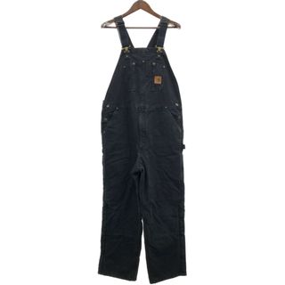 カーハート(carhartt)のCarhartt カーハート ダック ダブルニー ビブオーバーオール 大きいサイズ ブラック (メンズ W40 L32) 中古 古着 Q6820(サロペット/オーバーオール)