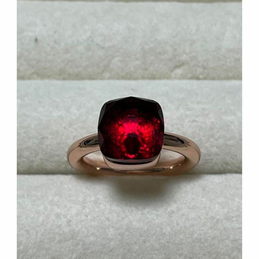 赤×ピンクゴールド10号　キャンディーリング　ポメラート風ヌードリング £ レディースのアクセサリー(リング(指輪))の商品写真