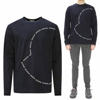 モンクレール(MONCLER)の送料無料 33 MONCLER モンクレール 8D00009 8390T ネイビー クルーネック 長袖 Tシャツ カットソー size L(Tシャツ/カットソー(七分/長袖))