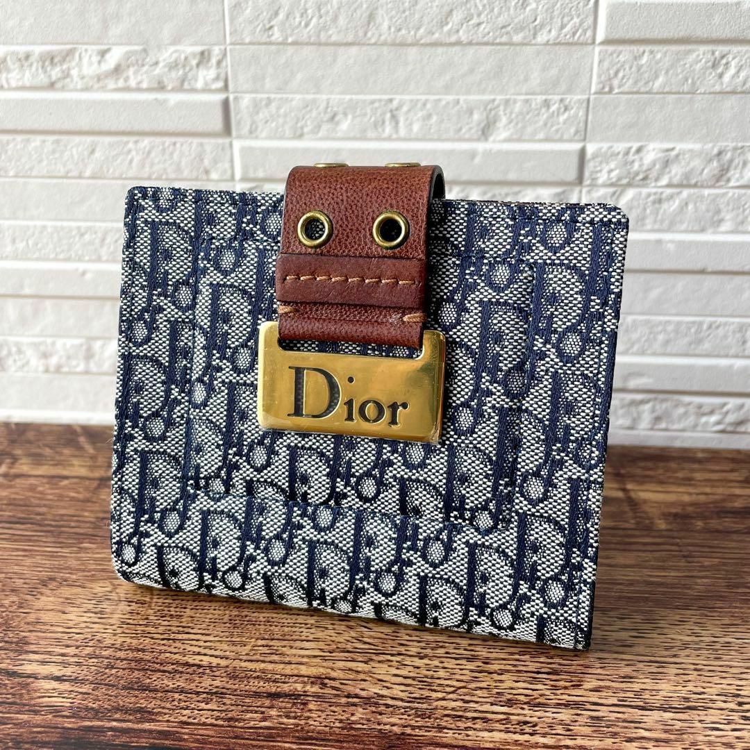 Christian Dior(クリスチャンディオール)の美品 ディオール トロッター柄 二つ折り 財布 コンパクト ゴールド金具 茶色 レディースのファッション小物(財布)の商品写真