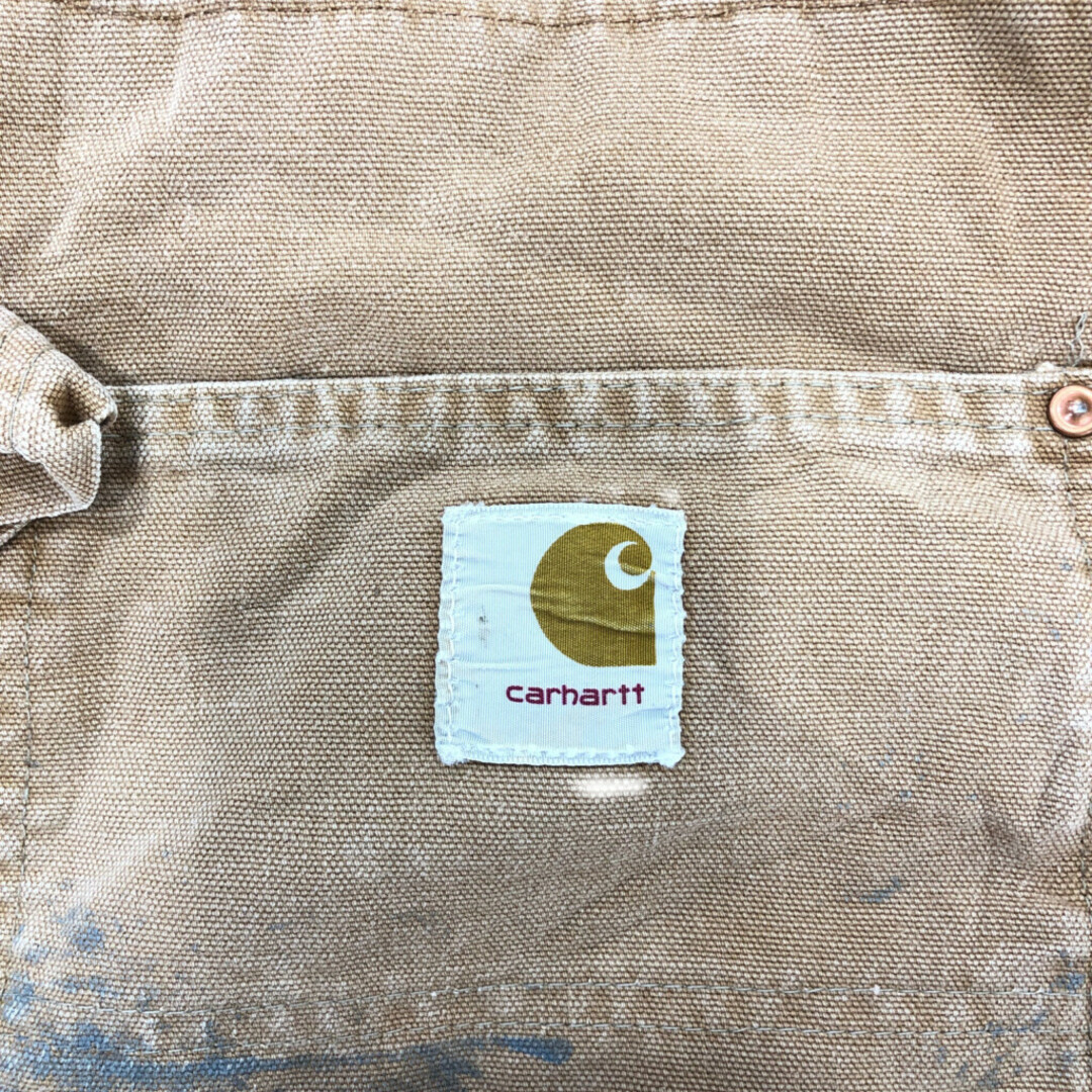 carhartt(カーハート)の70年代 Carhartt カーハート ダック ダブルニー ビブオーバーオール ライトブラウン (メンズ W34相当) 中古 古着 Q6826 メンズのパンツ(サロペット/オーバーオール)の商品写真