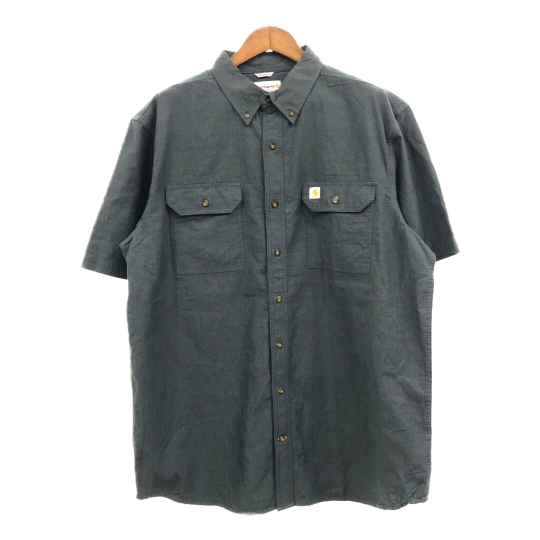 carhartt(カーハート)のCarhartt カーハート ボタンダウン 半袖シャツ ワンポイント グレー (メンズ XL) 中古 古着 Q6846 メンズのトップス(シャツ)の商品写真