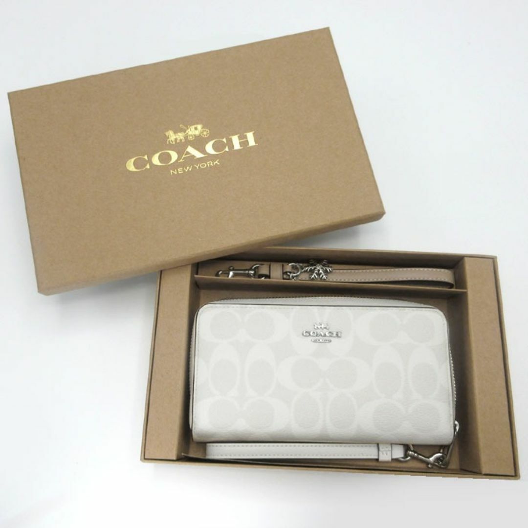 COACH(コーチ)の【新品】コーチ 財布 長財布 COACH シグネチャー ロング ジップ アラウンド ウォレット ストラップ付 CN051 SVRFI (ホワイト系マルチ) アウトレット レディース レディースのファッション小物(財布)の商品写真