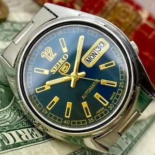セイコー(SEIKO)の【レトロ可愛い】セイコー5 メンズ腕時計 ブルー 自動巻き ヴィンテージ(腕時計(アナログ))