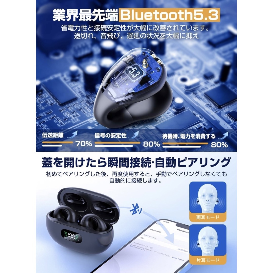 骨伝導 ワイヤレス イヤホン bluetooth スマホ/家電/カメラのオーディオ機器(ヘッドフォン/イヤフォン)の商品写真