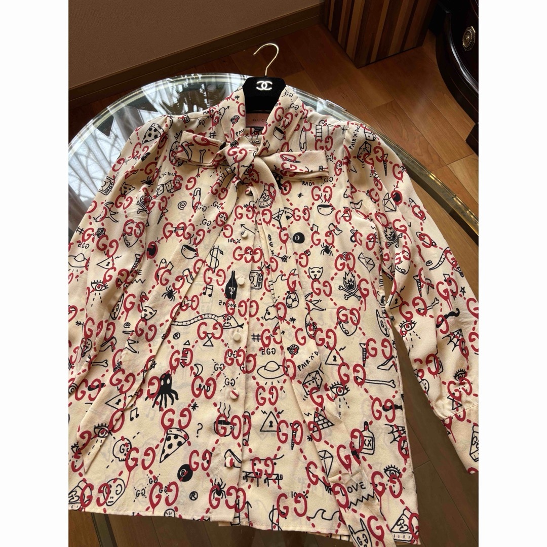 Gucci(グッチ)のGUCCI グッチ リボンタイプシルクGGブラウス40 レディースのトップス(シャツ/ブラウス(長袖/七分))の商品写真