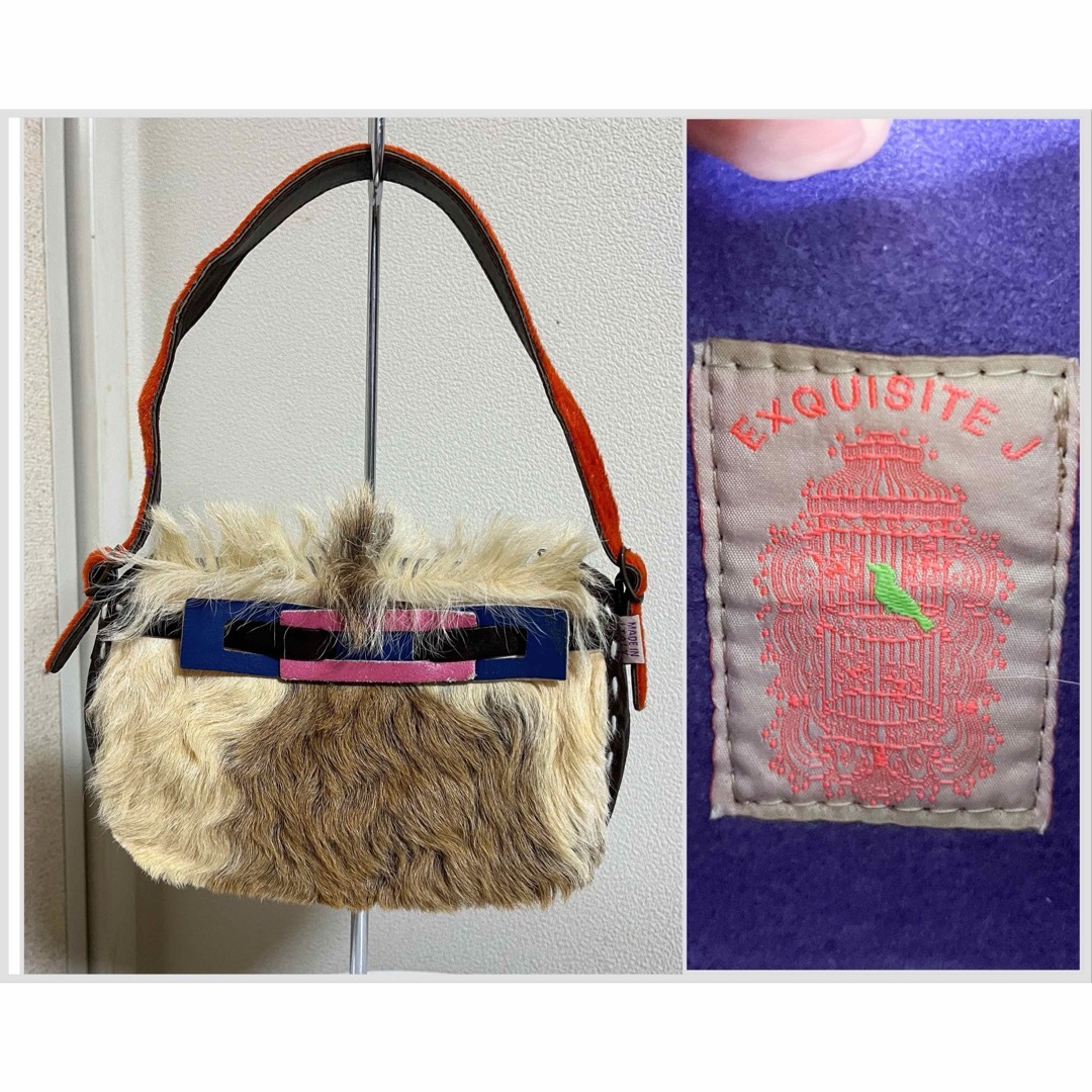 イタリア製　ハンドバッグ　ハラコ　毛皮　本革　リアルファー　羊　エクジットジェー レディースのバッグ(ハンドバッグ)の商品写真
