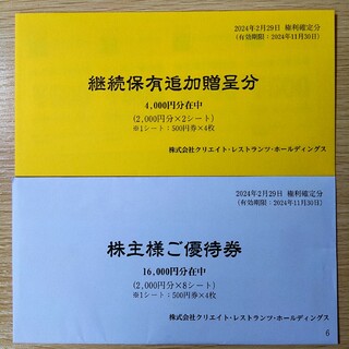 クリエイトレストランツ 株主優待 20000円分 最新
