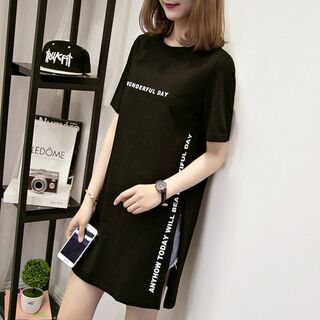 新品未使用　ワンポイントロゴ フェイクTシャツ ワンピース風 ブラック(Tシャツ(半袖/袖なし))